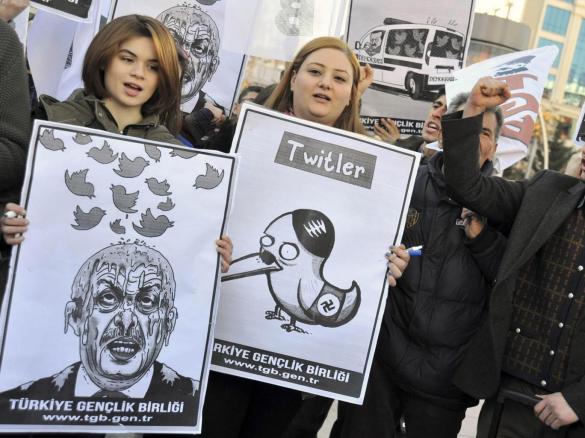  Members of the Turkish Youth Union staged a protest in Ankara last week against an attempted ban on Twitter imposed by Prime Minister Tayyip Erdogan, who vowed to ‘wipe out’ the social media website. He then turned his attention to YouTube Reuters 