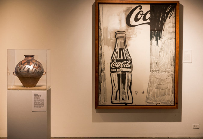  “Neolithic Pottery With Coca-Cola Logo” (Ai) and Warhol’s “Coca-Cola.” Ai Weiwei; 2016 The Andy Warhol Foundation for the Visual Arts, Inc./Artists Rights Society (ARS), New York; photograph by Chad Batka for The New York Times 